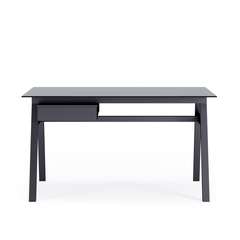 Birl Glass Top Metal Base Writing Desk, Black