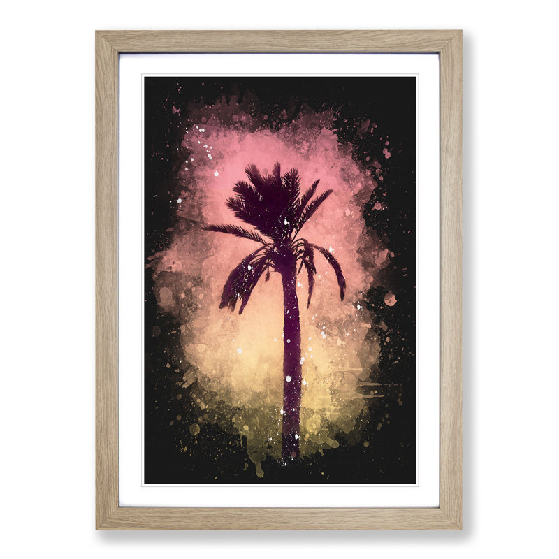 'Summertime Palm Tree' - Picture Frame Graphic Art Print, 87cm H x 62cm W x 2cm D, Oak Framed
