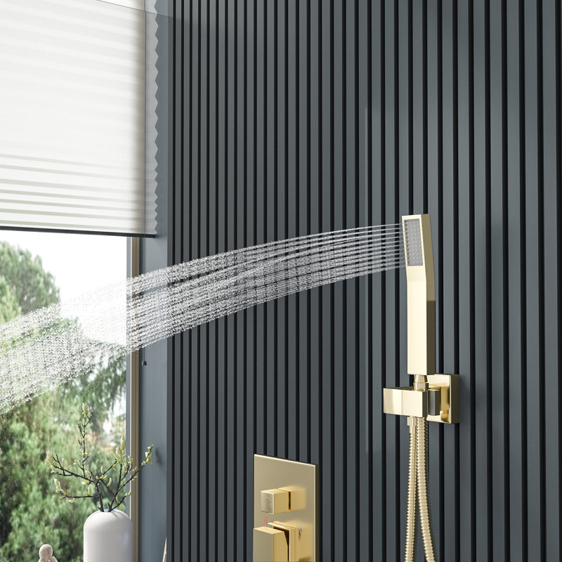 Pressure-Balanced Complete Shower System with Rough in-Valve, Gold