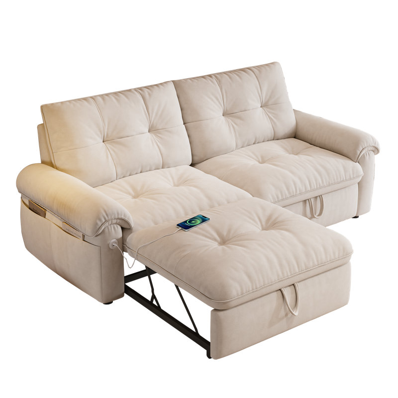 77'' Wide Convertible Sofa with Adjustable Back, Beige