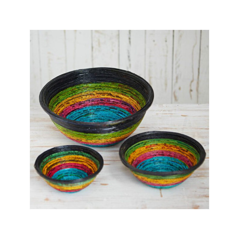 Handmade Paper Decorative Bowl 1, 6.5cm H x 16.5cm W x 16.5cm D, Navy/Green/Yellow/Pink/Blue