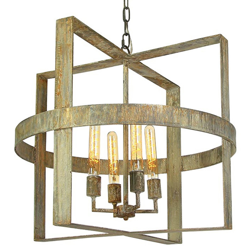 Manhattan 4 - Light Lantern Geometric Chandelier, 24" H x 24" W x 24" D
