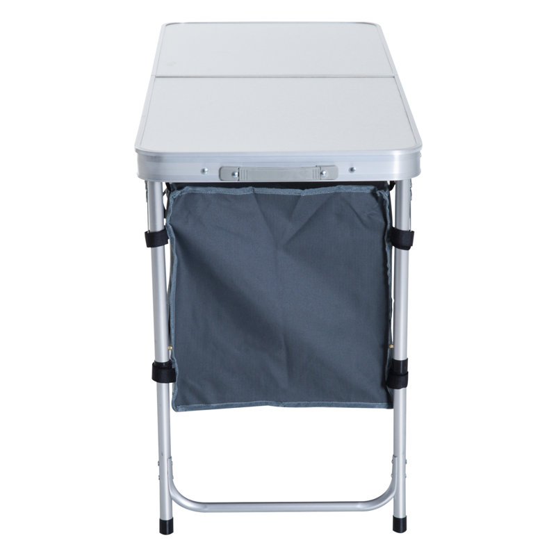 47" White Aluminum Folding Camping Table with Storage Organizer