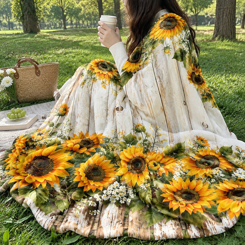 Sunflower Farmhouse Rustic Throw Blanket, Cozy Plush Decorative Blanket for Sofa, Couch, Bedroom, Living Room Home Decor