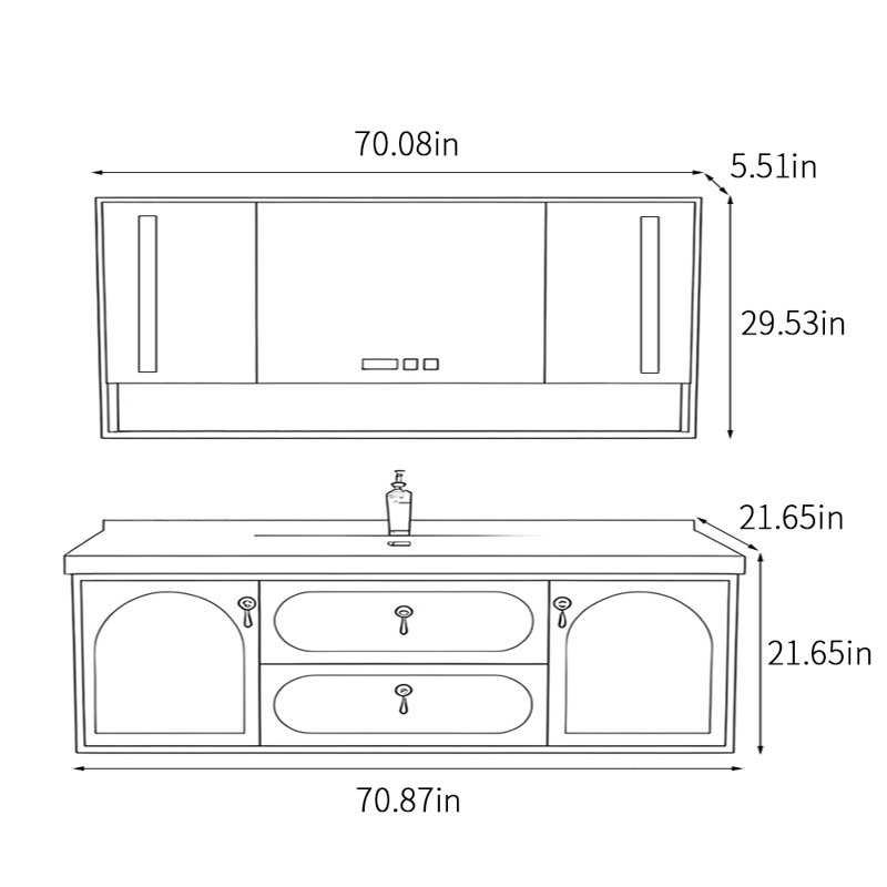 Chinese style bathroom cabinet light luxury, 21.65" H x 70.87" W x 21.65" D
