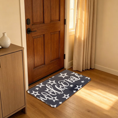 Navy Blue 20 X 32 Inch Star Welcome Print Entryway Doormat Independence Day Casual Home Decor