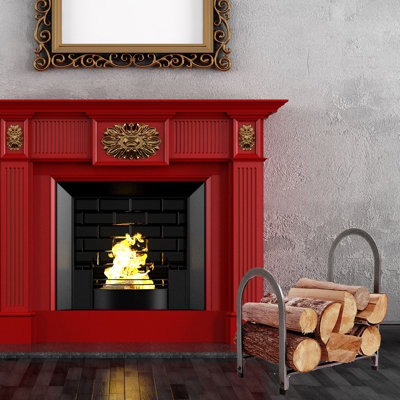 Handcrafted Offset Arch Fireplace Log Rack