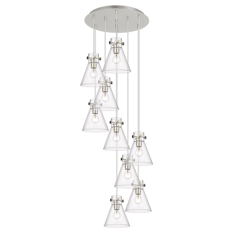 Luminaire suspendu grappe 9 lumières Amrith, Transparent, Nickel poli