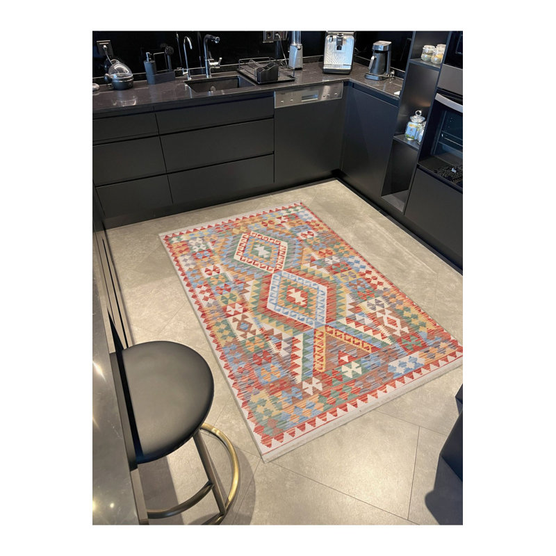 Tapis décoratif multicolore à motif zigzag traditionnel lavable à la machine, Tapis de couloir 3 pi 3 po x 6 pi 7 po inclus