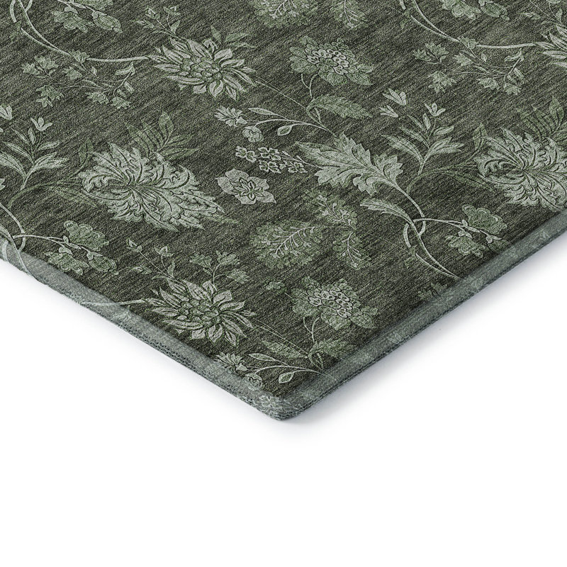Premium Machine Washable Prisco Olive Rug, Rectangle 2'6" x 3'10"