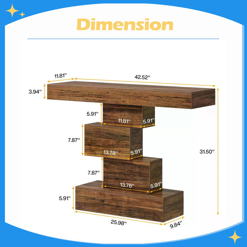 Console, canapé d'appoint en bois avec base géométrique, Brown