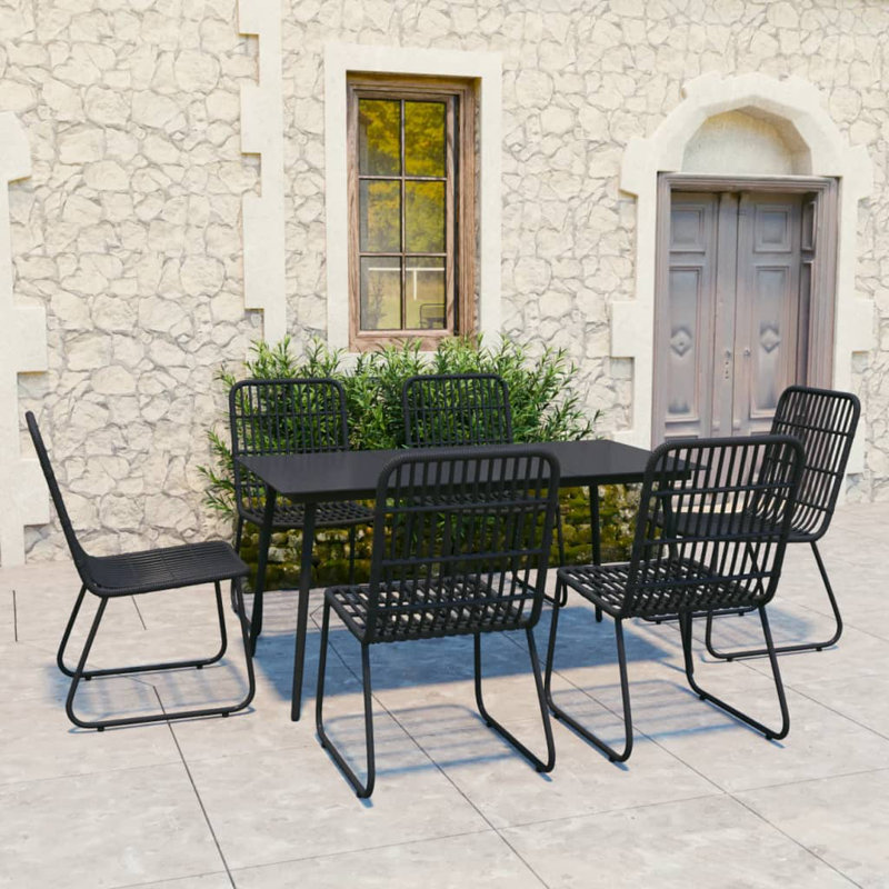 Maebrie 6 - Person Patio Dining Set with Rectangular Table, 74cm H x 150cm W x 80cm D, Black