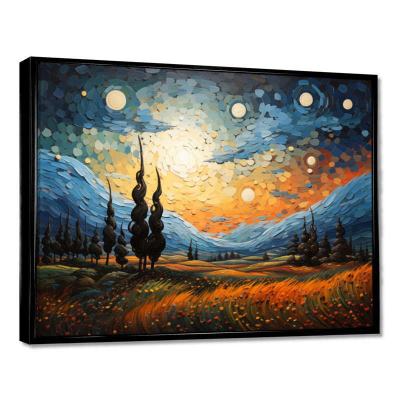 Décoration murale «The Swaying Cypress Pointillism XV - Van Gogh», H 16 po x l 32 po, Noir