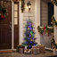 Sapin de Noël artificiel en pot de 1,37 m (4,5 pi) avec feuillage de pin vert et pommes de pin naturelles, 9 fonctions d'éclairage