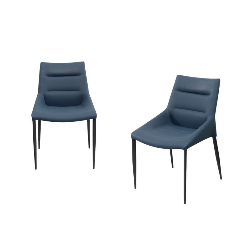 Ensemble de deux chaises d'appoint en similicuir et en métal bleu marine et noir