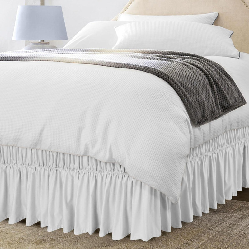 Twin Elastic Bed Ruffle - Easy Wrap Around Ruffle - Microfiber Bed Skirt With Adjustable Elastic Belt Tailored Drop - Hotel Quality Bedskirt, Fade Resistant