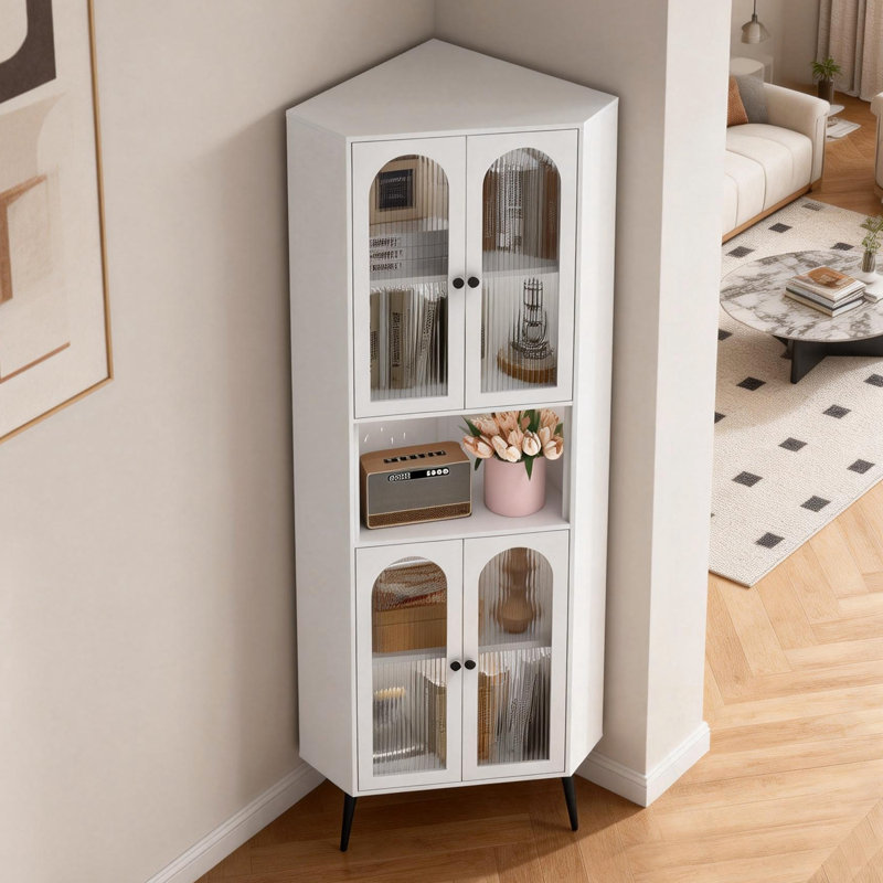 Armoire de coin en métal avec portes et tablettes réglables