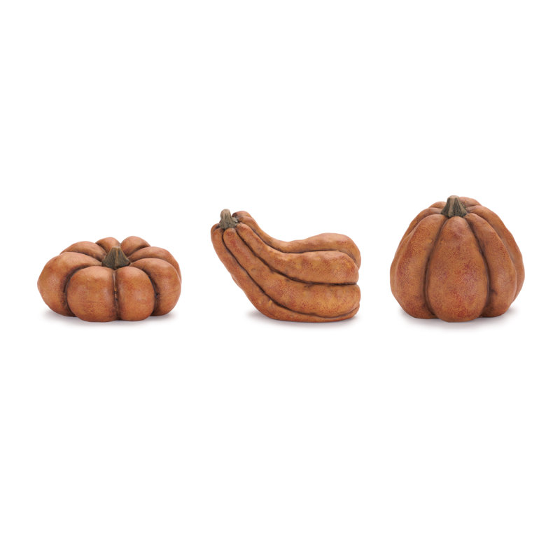 Ensemble de 3 citrouilles rustiques en terre cuite