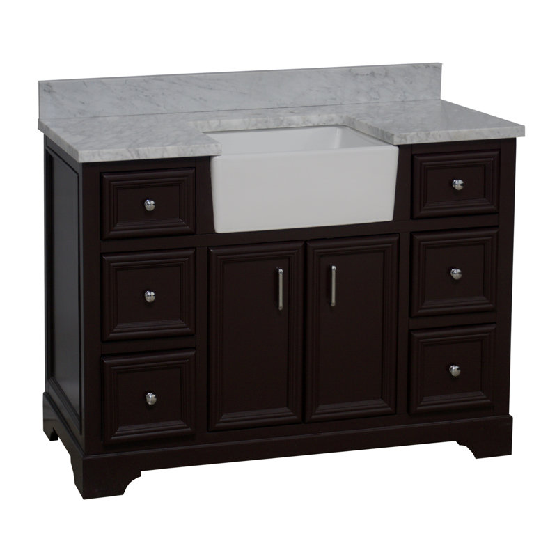 Emiliano 48'' Single Bathroom Vanity with Top, Carrara Marble, Chocolate