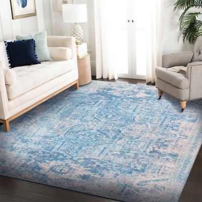 Tapis décoratif bleu à motif tissé rétro