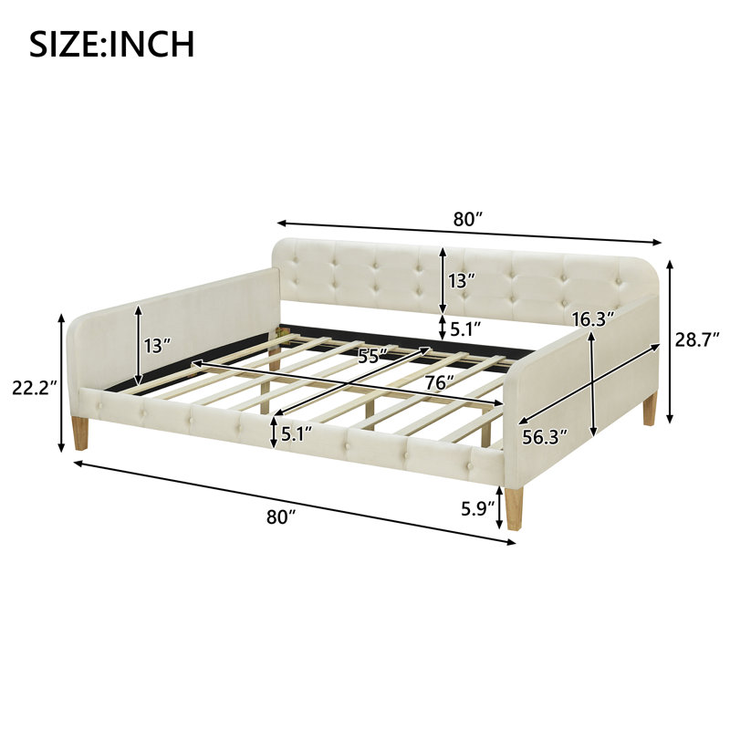 Upholstered Daybed with 4 Support Legs, Twin, Beige