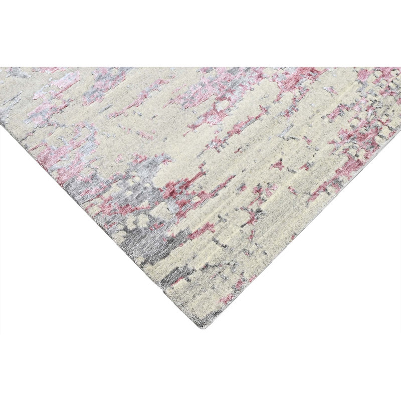 Hand Knotted Abstract Area Rug in Beige/Pink/Light Gray, Rectangle 6' x 9'