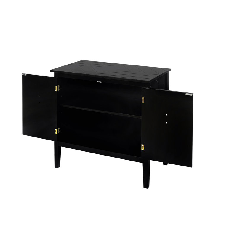 Armoires en bois noir rétro à 2 portes, buffet pour la salle à manger et le hall d'entrée - bois massif, tablettes réglables, charge de 180 lb, design attrayant