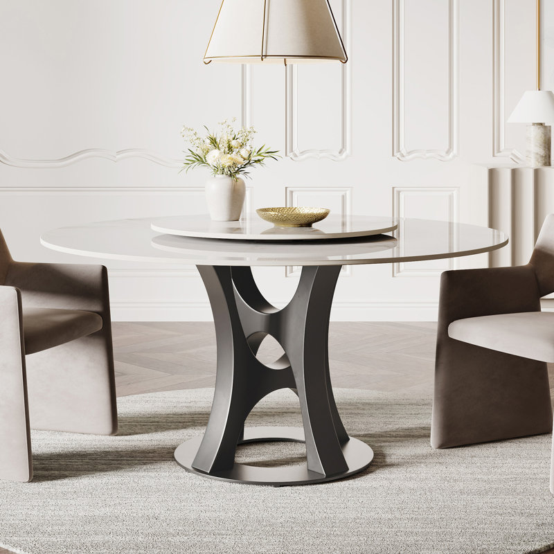 Table de salle à manger ronde 6 places avec plateau tournant 59 po Moiser, H 29,5 po x L 59,06 po x l 59,06 po