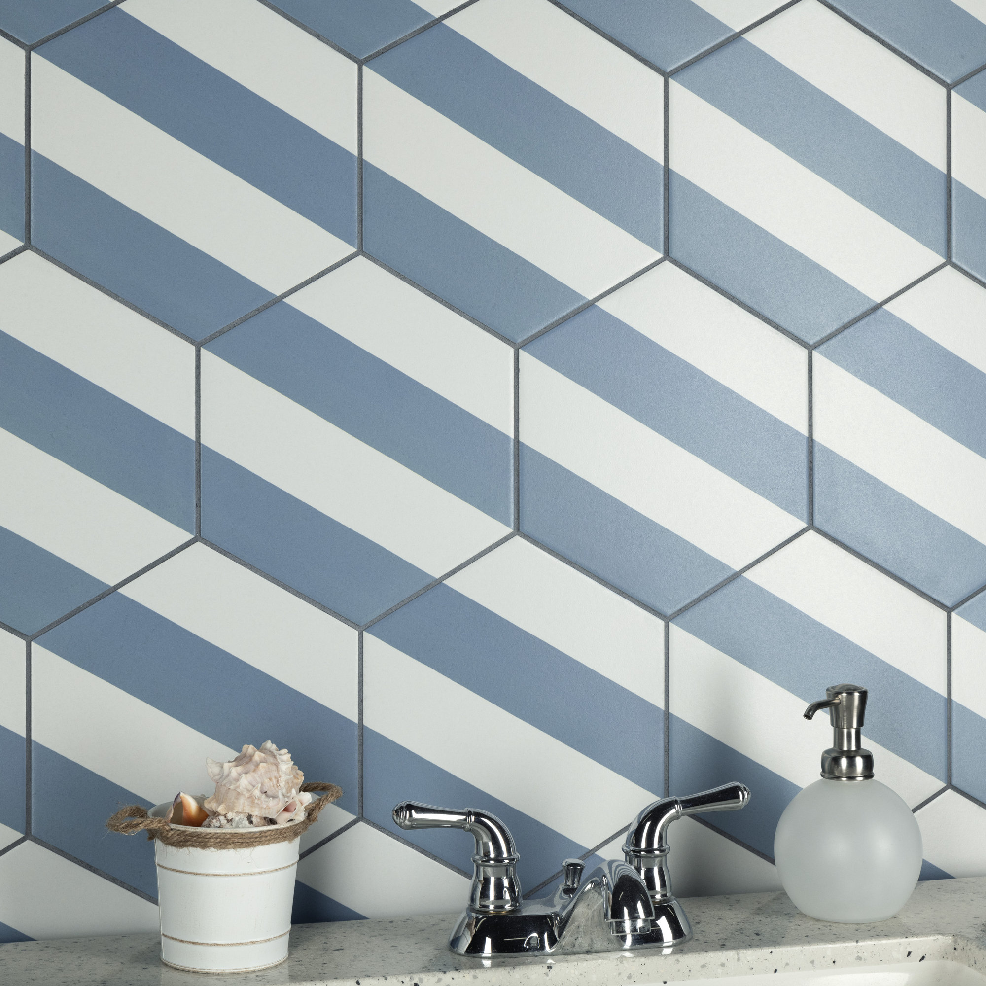 Porto Capri Hex 9" x 10" Porcelain Patterned Look Wall & Floor Tile, White/Blue
