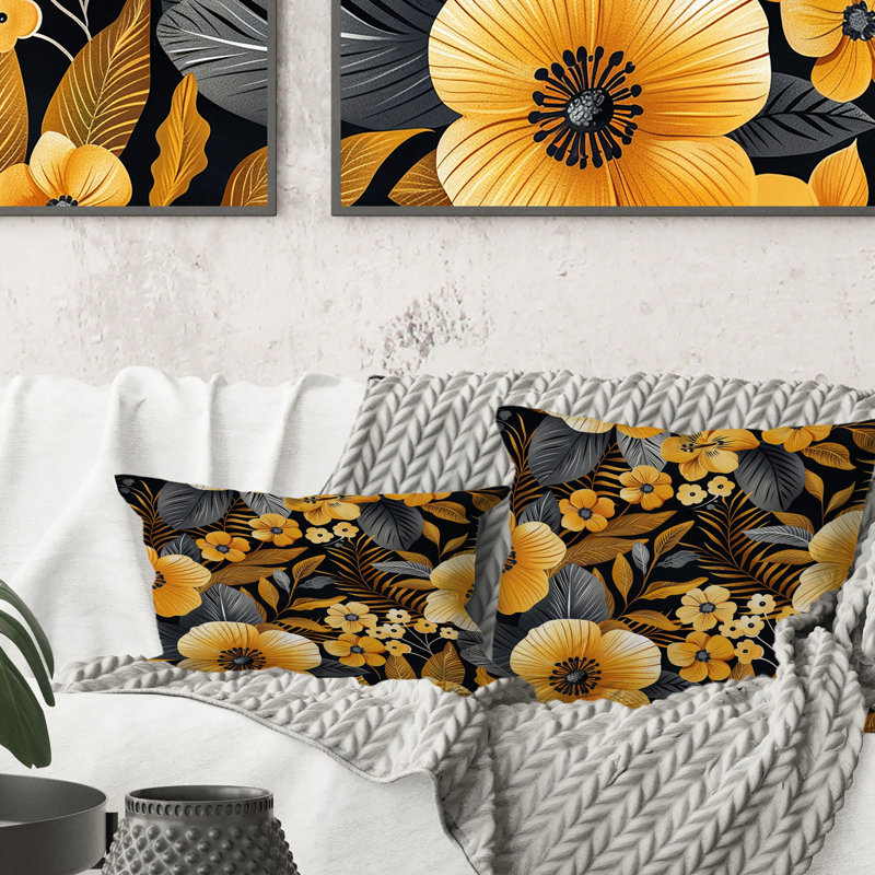 Coussin décoratif fleurs tropicales orange et vert I, H 16 po x l 16 po