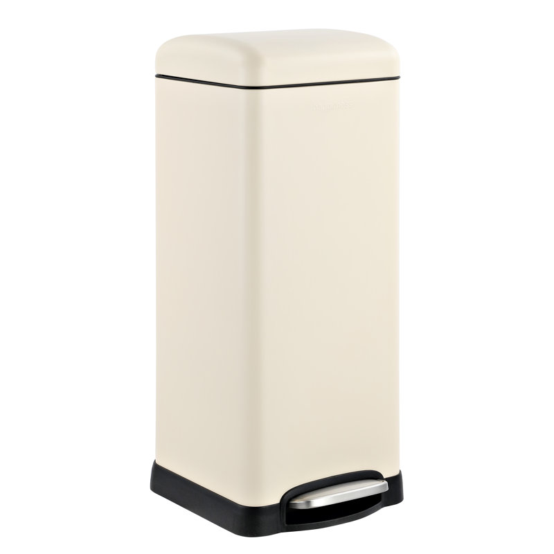 Betty Retro Steel Step On Trash Can, 8 gallons, Limestone Beige