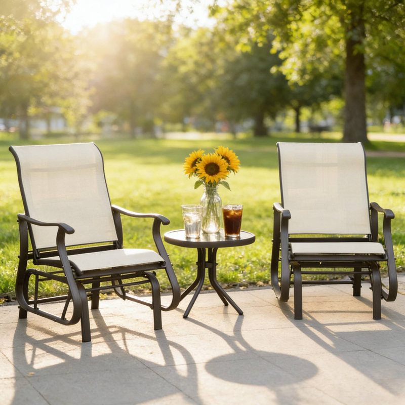 Outdoor 3-Piece Glider Set For Porch Evening Leisure & Backyard Small Get-Togethers, Black/White