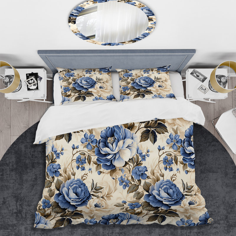 Literie à motif treillis Cobalt Blue Cameo, Housse de couette pour très grand lit et 2 très
