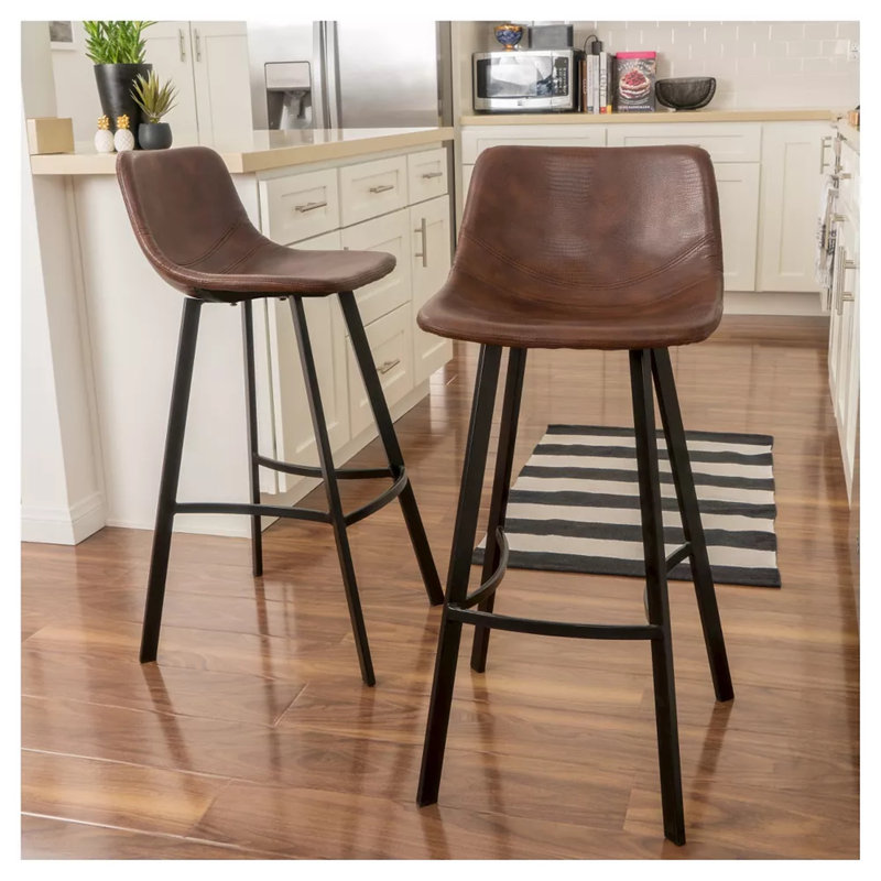  Ensemble de 2 tabourets de bar en similicuir, design industriel moderne avec pieds en métal, siège confortable de style selle, parfait pour la cuisine ou le bar, brun
