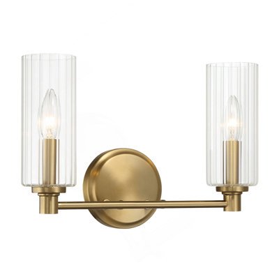 Meuble-lavabo double Regal avec verre côtelé transparent - laiton satiné