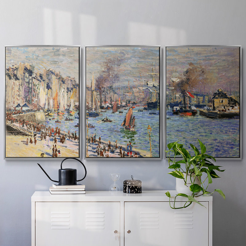 Monet, reproduction sur toile 3 pièces, Argent, H 40 po x l 78 po x P 2 po