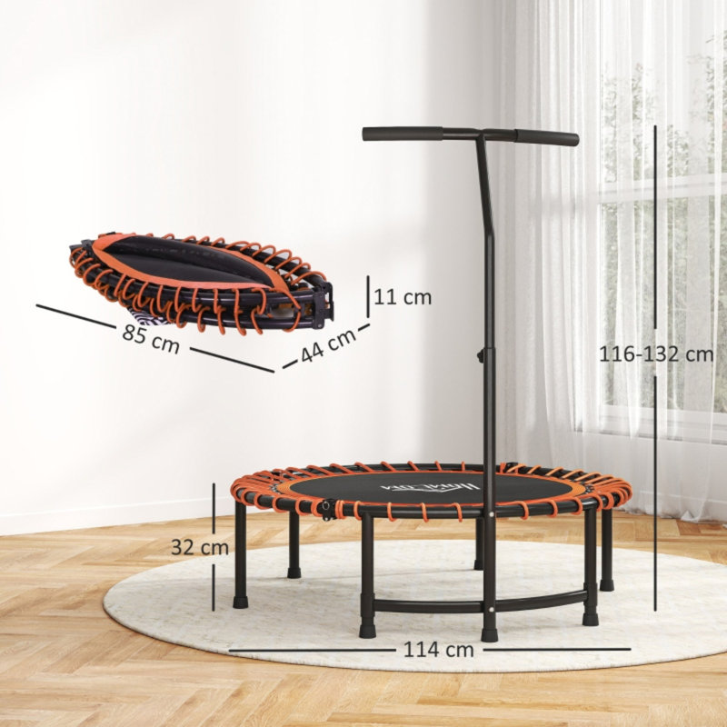 Mini Round Steel Frame Trampoline With 3-level Adjustable Handle, Foldable Indoor Outdoor Rebounder Trampoline For Adults And Kids, Orange