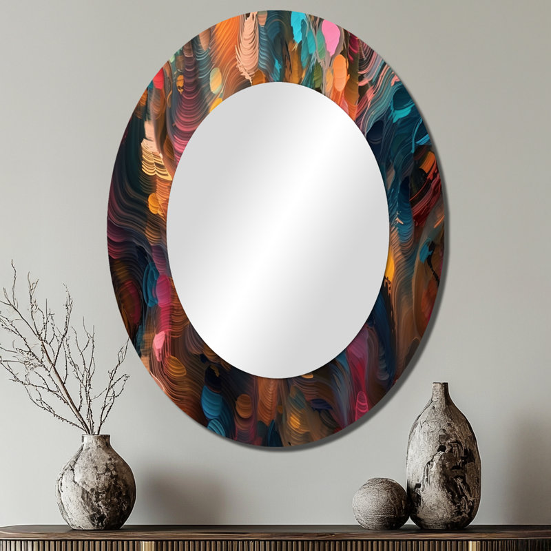 Random Swirls Abstract - Abstract Oval Decorative Mirror On Metal, 40" x 30"