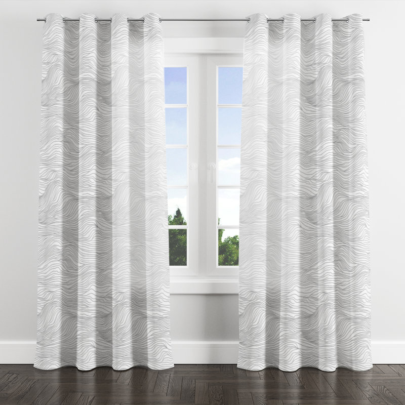 Abstract Velvet Curtains - Black Minimalist Coastal Line Grommet Curtain - 1 Panel, 52" W x 63" L, Silver Grommets