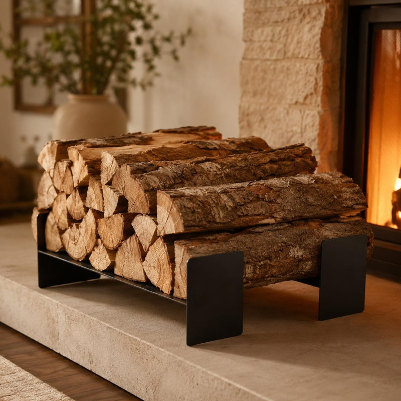 Support de bois de chauffage intérieur, support de bois de chauffage en métal à espacement réglable pour support de cheminée en forme de I, support de bûches portatif extérieur, accessoires de poêles pour la cour, idéal pour les fêtes, barbecue
