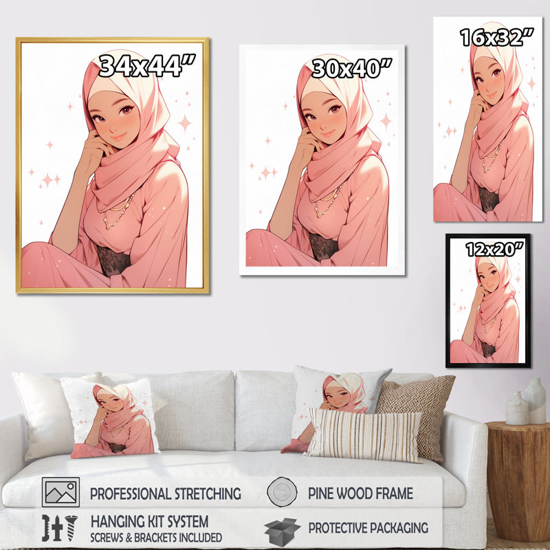 Portrait d'une belle princesse Musulmane sur toile, Cadre naturel flottant, H 20 po x l 12 po x P 1 po