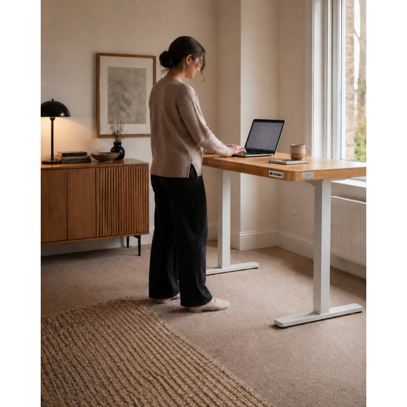 Allurine Height Adjustable Standing Desk with Drawers, USB & Wireless Charger