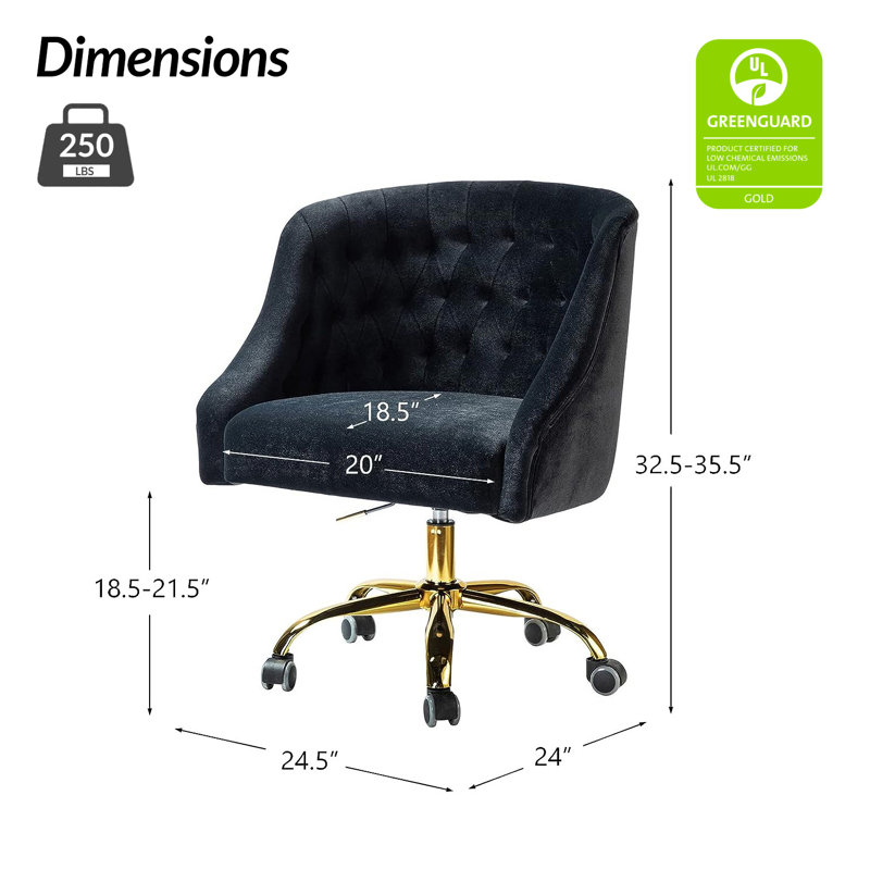 Chaise de travail en velours Doreen, Velours noir