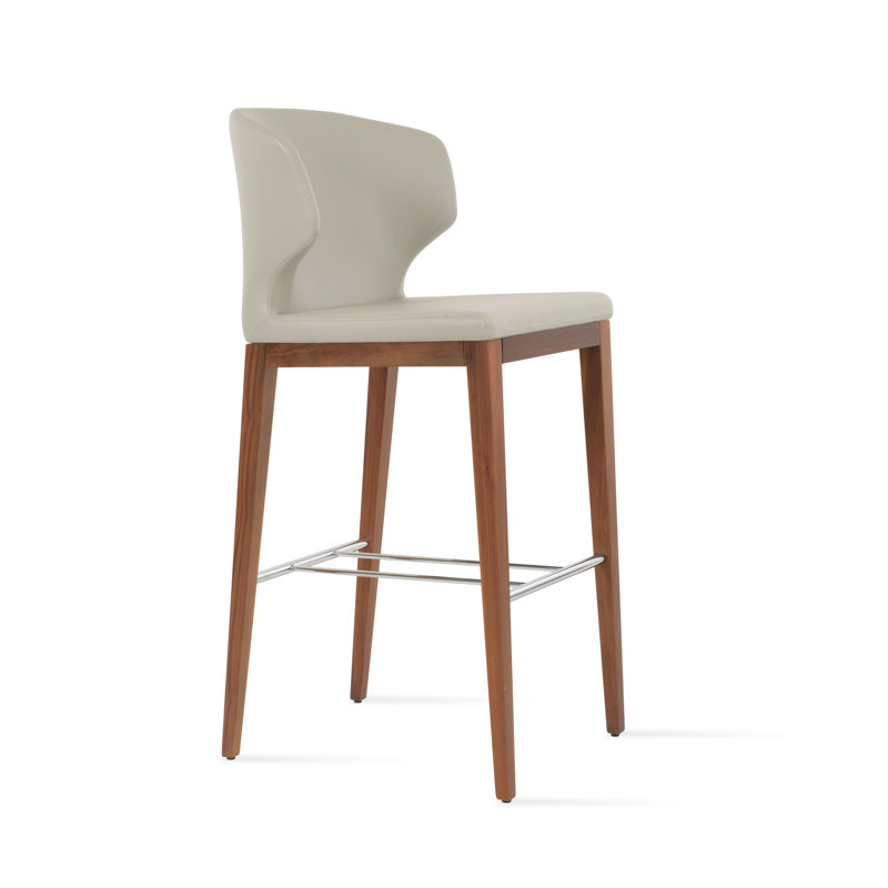 Tabouret de bar et de comptoir Amed, Tabouret de comptoir (siège d'une hauteur de 24 p, Noyer américain, Gris clair