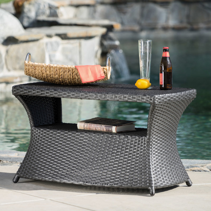 Table d'appoint de patio grise et fer, l 34 po x P 22 po, H 19,5 po, rehausse l'attrait avec l'option de parasol, accessoire élégant gris