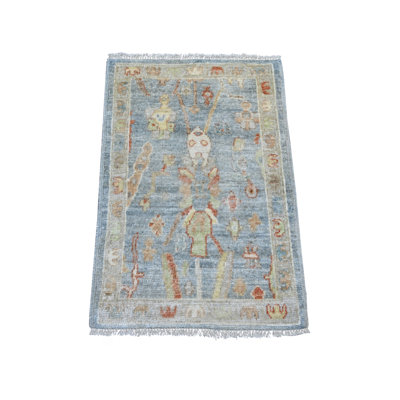 Tapis oriental bleu clair 2 pi x 3 pi, 100% laine, teinture naturelle, motif Angus Oushak afghan avec motif intégral, noué à la main, tapis, échantillon