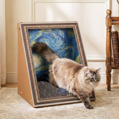 Happy & Polly 19.5'' x  17.3'' 3D Classic Artistry Cat Scratcher with Cozy Cat Bed