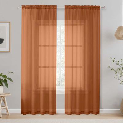 Orange Sheer Curtains 84 Inches Long, Light Filtering Rod Pocket Solid Color Window Sheer Curtain Panels, Elegant Curtains & Drapes for Living Room, Bedroom 2 Panels (42" W x 84" L)