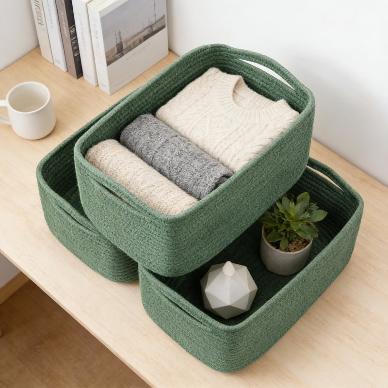 3-Pack Woven Storage Baskets With Handles, Soft Cotton Rope Organizer Bins For Shelves, Closet, Nursery & Home Decor, Decorative Storage Boxes For Toys, Books, Gifts & Clothes