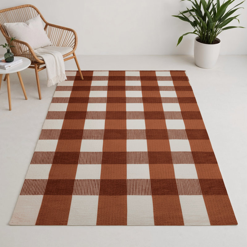 Tapis d'intérieur et d'extérieur à carreaux brun, Rectangle 9 pi x 12 pi